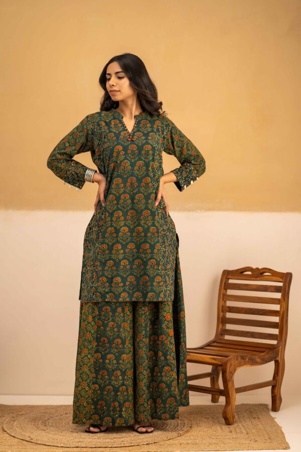 Dark Green Kalidaar Palazzo palazzo with short kurta