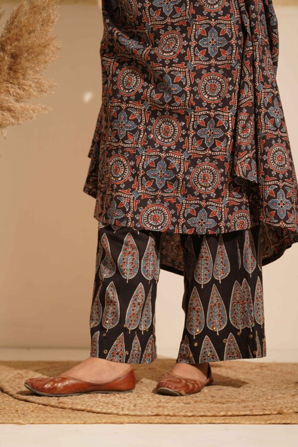 Hand Block Printed Ajrakh- Cotton Palazzo with zari hand embroidery - Image 2