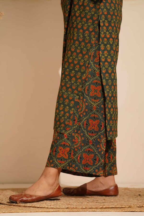 Hand Block Printed Ajrakh- Cotton Palazzo with Mirror & thread hand embroidery - Image 2