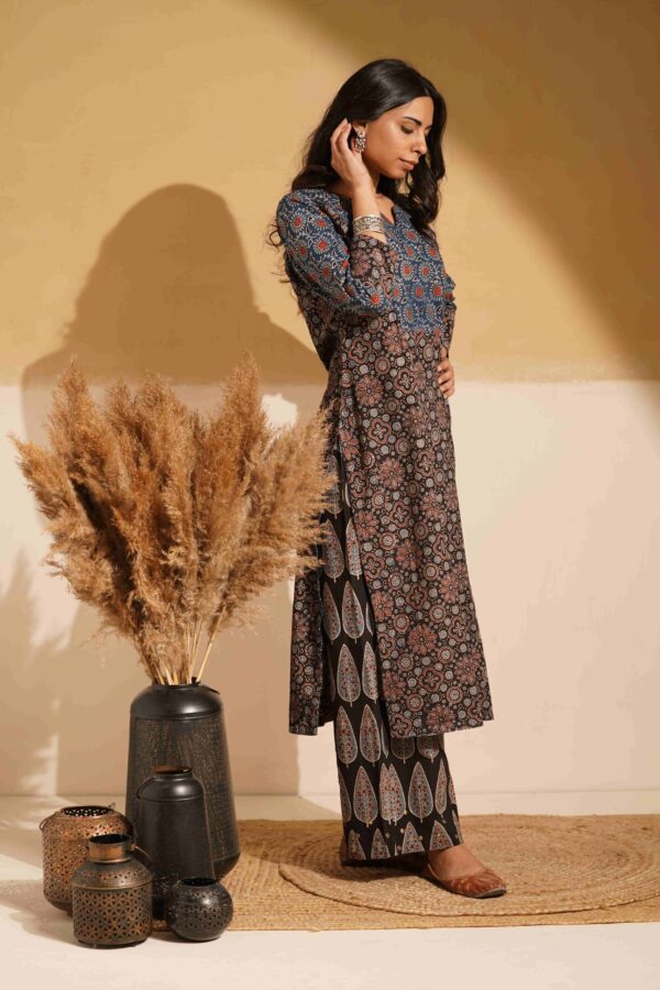 Hand Block Printed Ajrakh Cotton Straight Kurta - Image 4