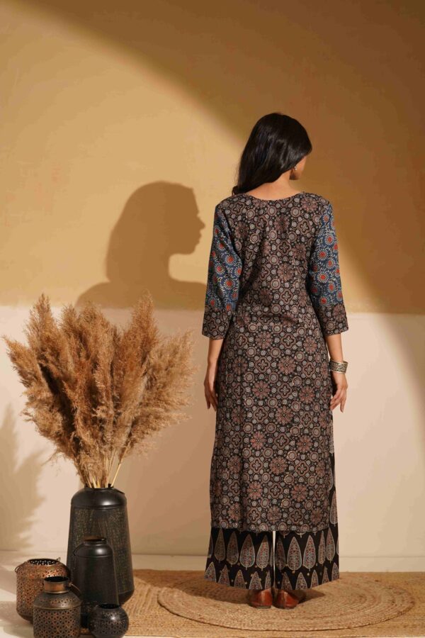 Hand Block Printed Ajrakh Cotton Straight Kurta - Image 5