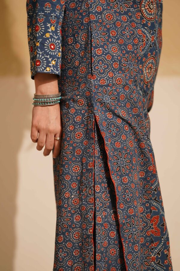 Hand Block Printed Ajrakh- Cotton Palazzo with Mirror & thread hand embroidery - Image 2