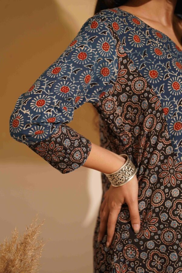 Hand Block Printed Ajrakh Cotton Straight Kurta - Image 2