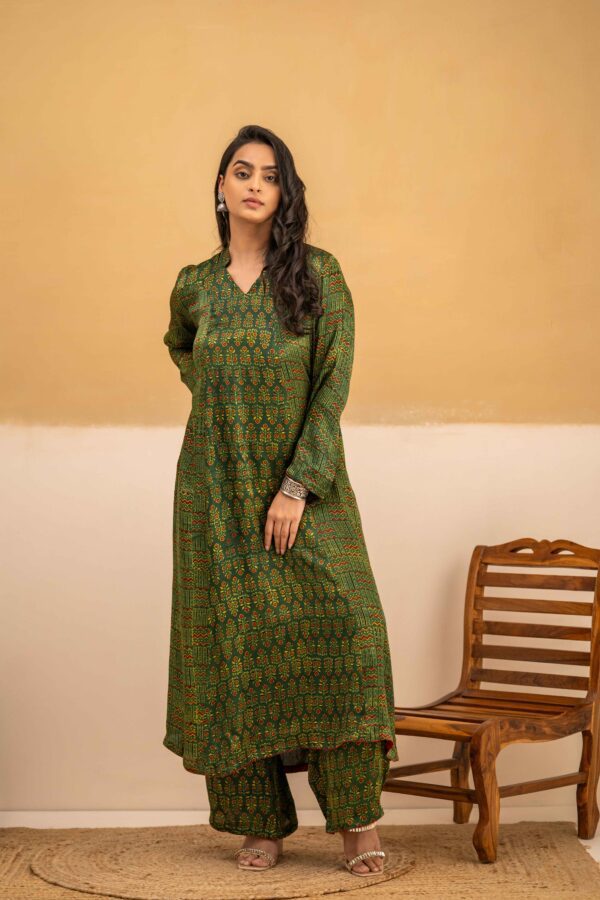 Hand Block Printed Ajrakh in Modal A-Line Kurta with Palazzo - Image 6