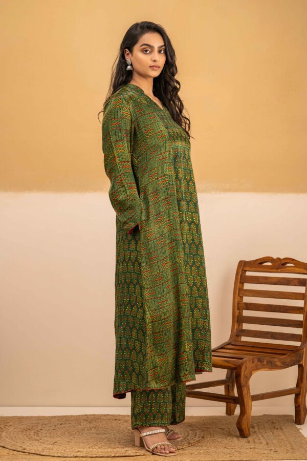 Hand Block Printed Ajrakh in Modal A-Line Kurta with Palazzo - Image 5
