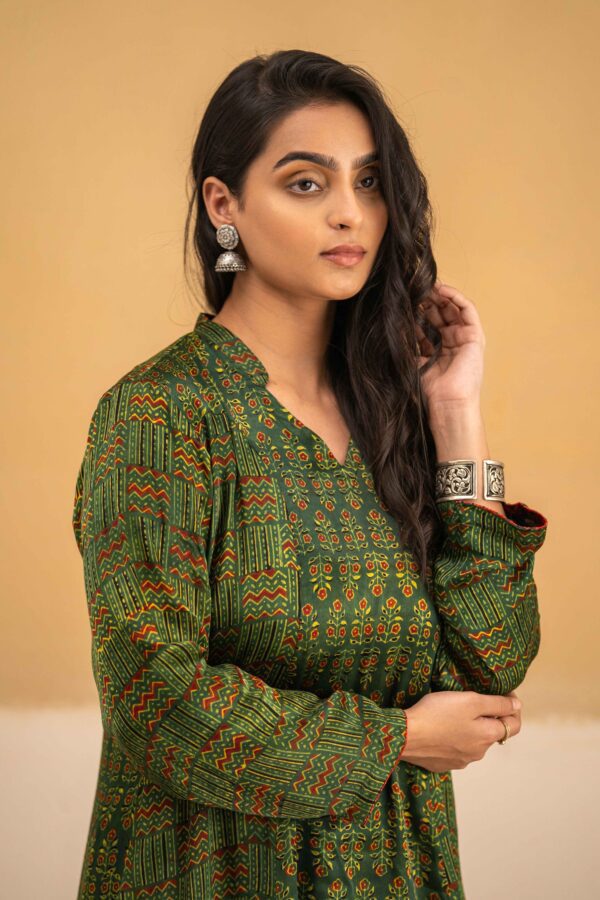 Hand Block Printed Ajrakh in Modal A-Line Kurta with Palazzo - Image 3