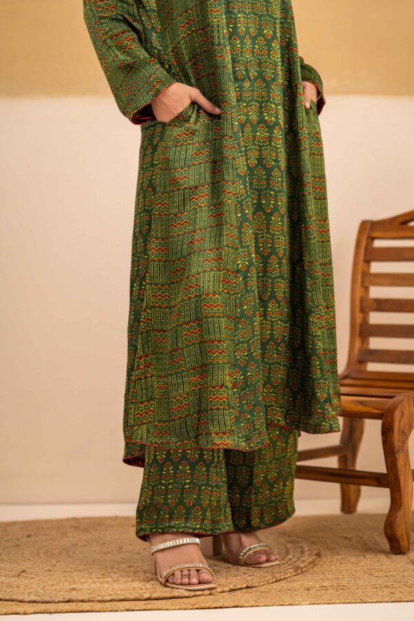 Hand Block Printed Ajrakh in Modal A-Line Kurta with Palazzo - Image 2