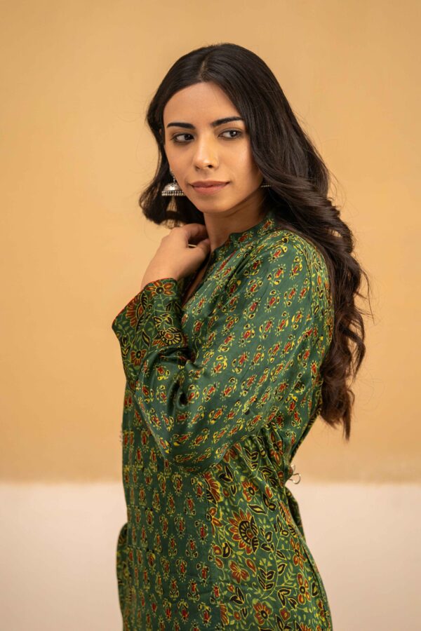 Hand Block Printed Ajrakh in Modal- Kalidar Palazzo with Kurta set - Image 7