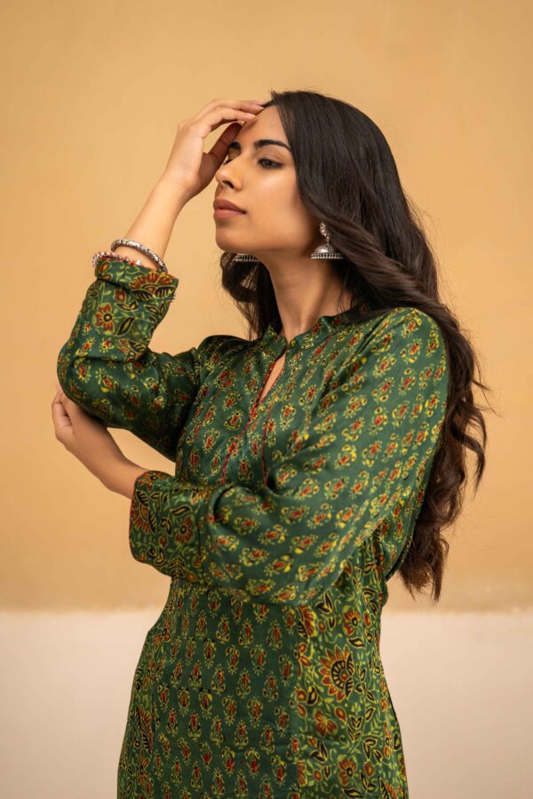 Hand Block Printed Ajrakh in Modal- Kalidar Palazzo with Kurta set - Image 6