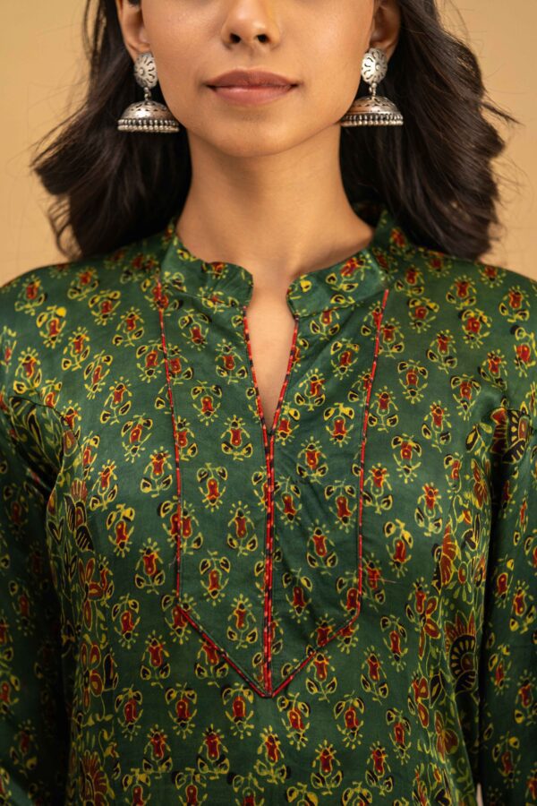 Hand Block Printed Ajrakh in Modal- Kalidar Palazzo with Kurta set - Image 5
