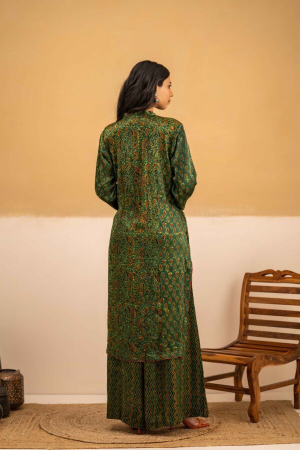 Hand Block Printed Ajrakh in Modal- Kalidar Palazzo with Kurta set - Image 3