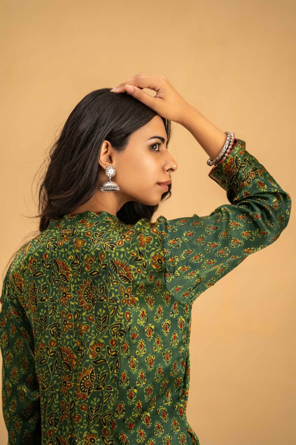 Hand Block Printed Ajrakh in Modal- Kalidar Palazzo with Kurta set - Image 2