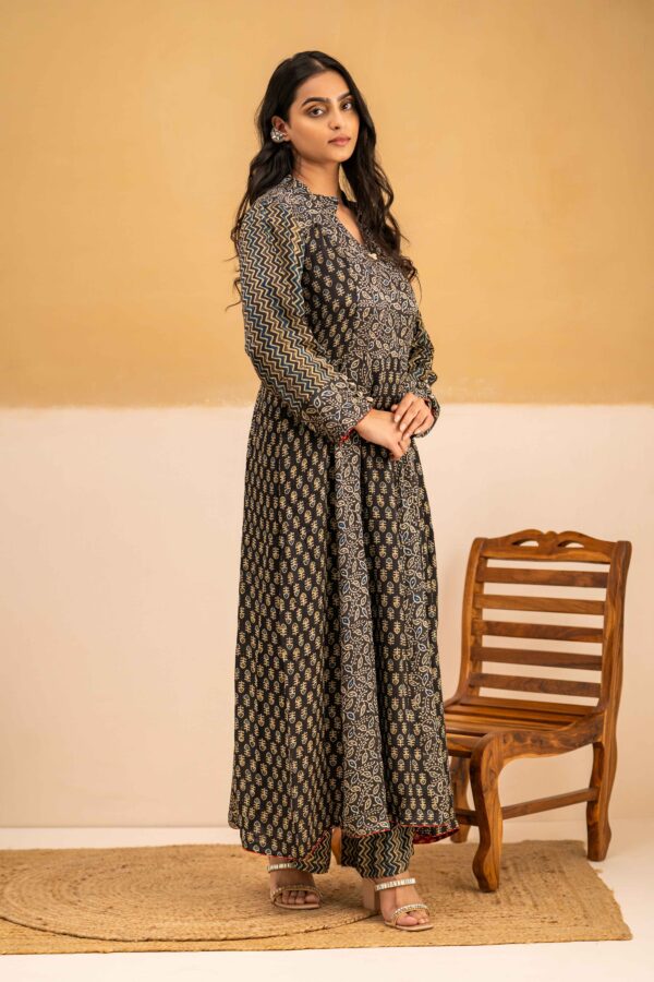 Hand Block Printed Ajrakh in Modal A-Line Kurta with Palazzo - Image 5