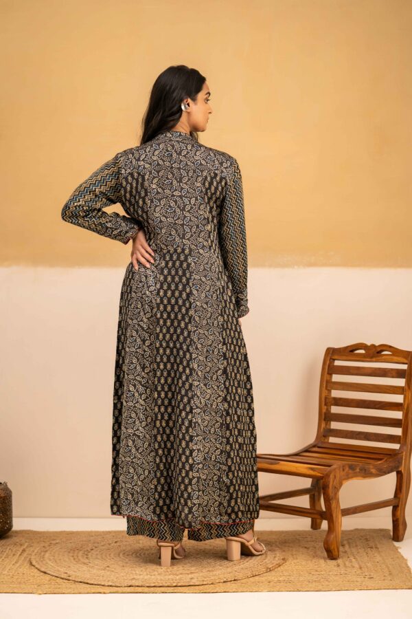 Hand Block Printed Ajrakh in Modal A-Line Kurta with Palazzo - Image 4