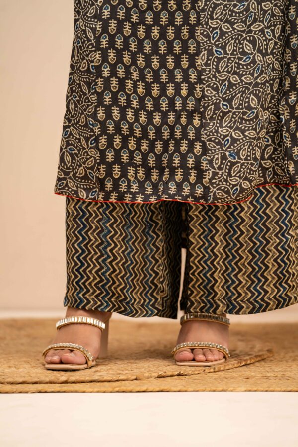 Hand Block Printed Ajrakh in Modal A-Line Kurta with Palazzo - Image 3
