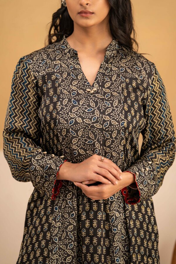 Hand Block Printed Ajrakh in Modal A-Line Kurta with Palazzo - Image 2