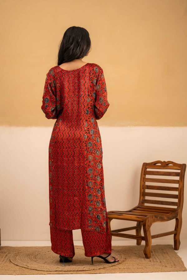 Hand Block printed Ajrakh in Modal - Straight Kurta with Palazzo - Image 8