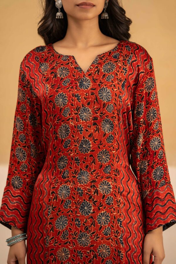 Hand Block printed Ajrakh in Modal - Straight Kurta with Palazzo - Image 7
