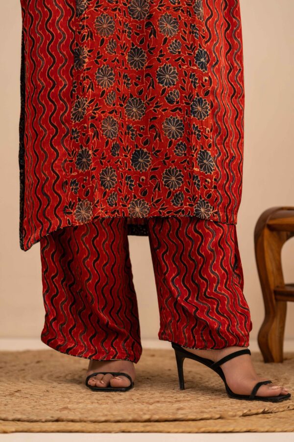 Hand Block printed Ajrakh in Modal - Straight Kurta with Palazzo - Image 6