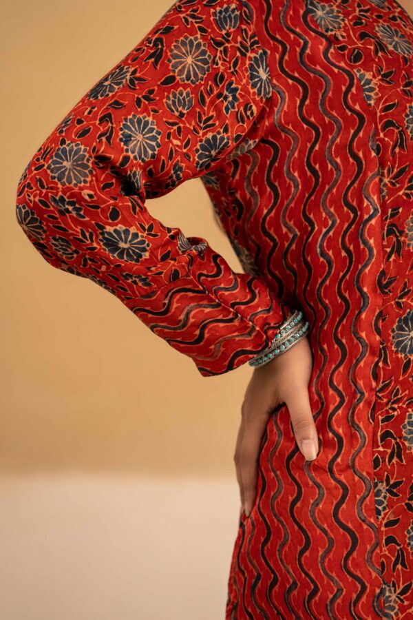 Hand Block printed Ajrakh in Modal - Straight Kurta with Palazzo - Image 5