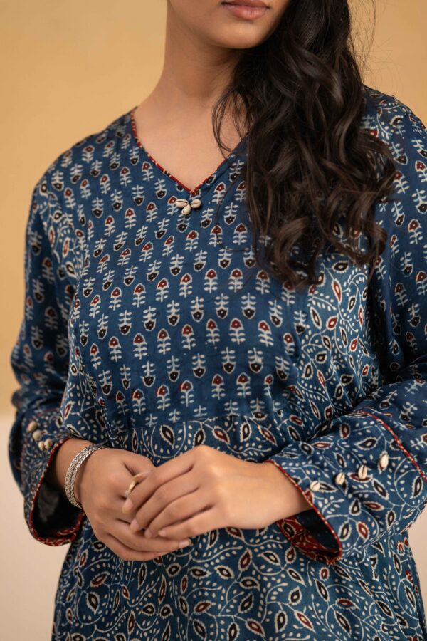 Hand Block printed Ajrakh in Modal - Straight Kurta with Palazzo - Image 6