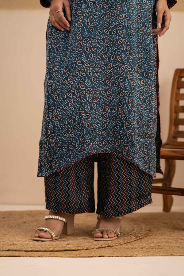 Hand Block printed Ajrakh in Modal - Straight Kurta with Palazzo - Image 4