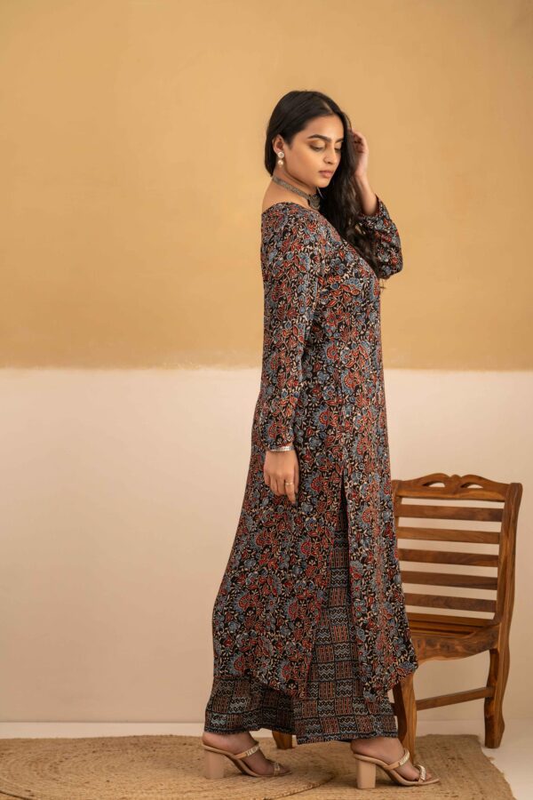 Hand Block Printed Ajrakh in Modal Straight Kurta with Palazzo - Image 3