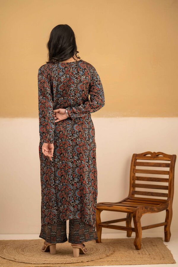 Hand Block Printed Ajrakh in Modal Straight Kurta with Palazzo - Image 2