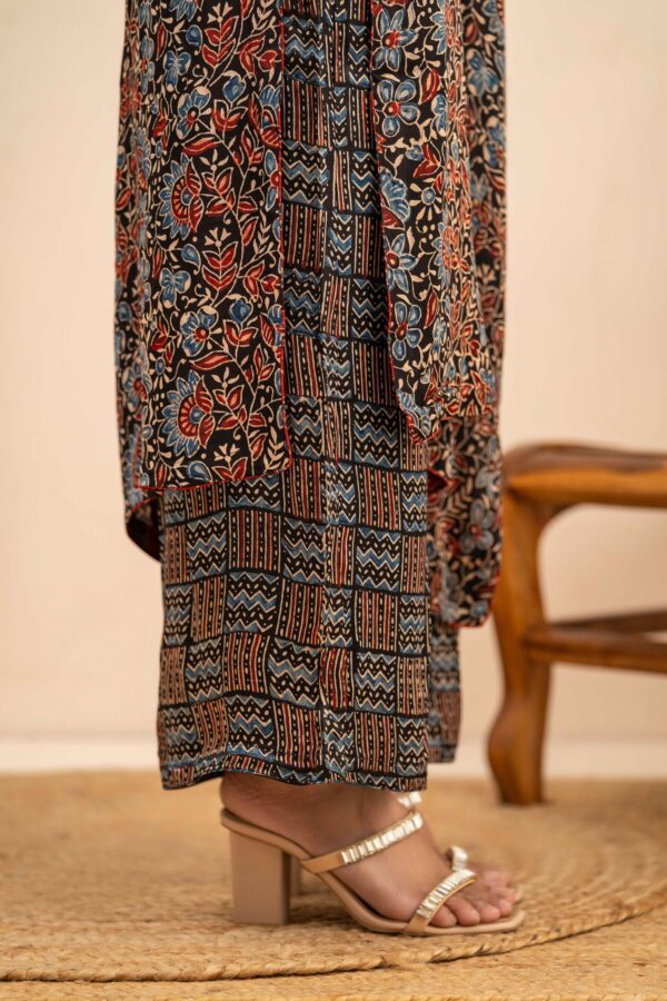 Hand Block Printed Ajrakh in Modal Straight Kurta with Palazzo - Image 6