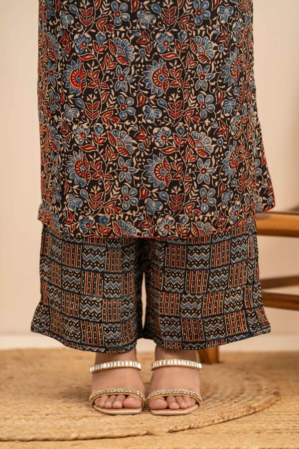 Hand Block Printed Ajrakh in Modal Straight Kurta with Palazzo - Image 5