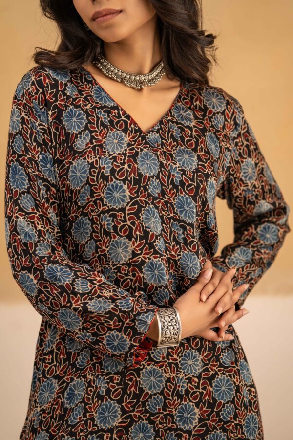 Hand Block printed Ajrakh in Modal - Straight Kurta with Palazzo - Image 3