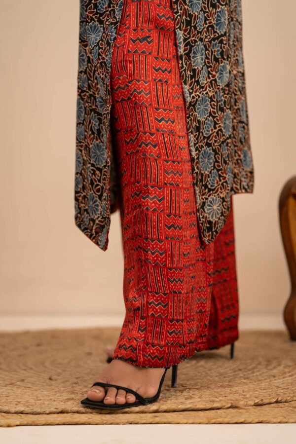 Hand Block printed Ajrakh in Modal - Straight Kurta with Palazzo - Image 6