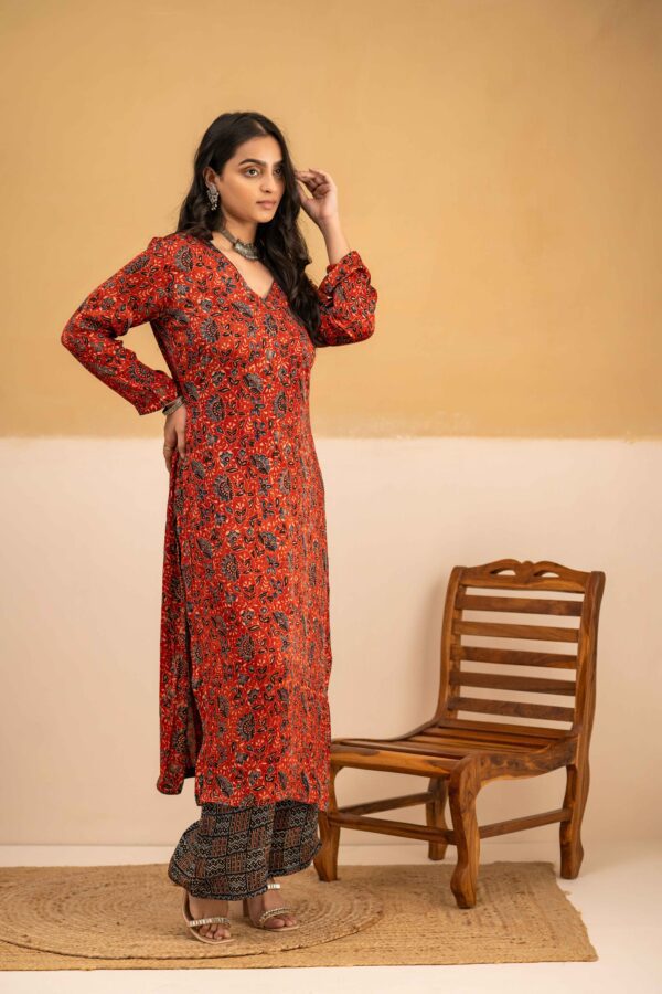 Hand Block printed Ajrakh in Modal - Straight Kurta with Palazzo - Image 4