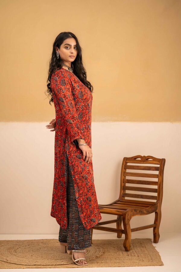Hand Block printed Ajrakh in Modal - Straight Kurta with Palazzo - Image 3
