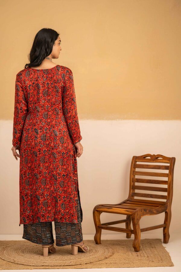 Hand Block printed Ajrakh in Modal - Straight Kurta with Palazzo - Image 2