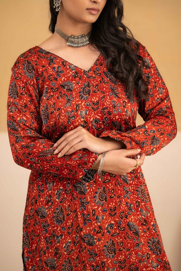 Hand Block printed Ajrakh in Modal - Straight Kurta with Palazzo - Image 8