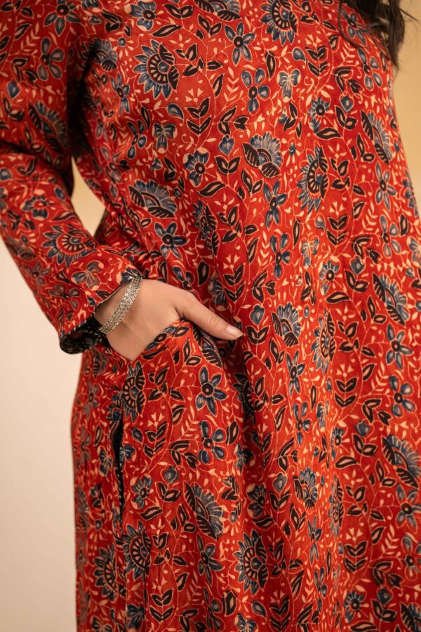 Hand Block printed Ajrakh in Modal - Straight Kurta with Palazzo - Image 7