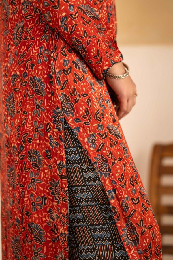 Hand Block printed Ajrakh in Modal - Straight Kurta with Palazzo - Image 6