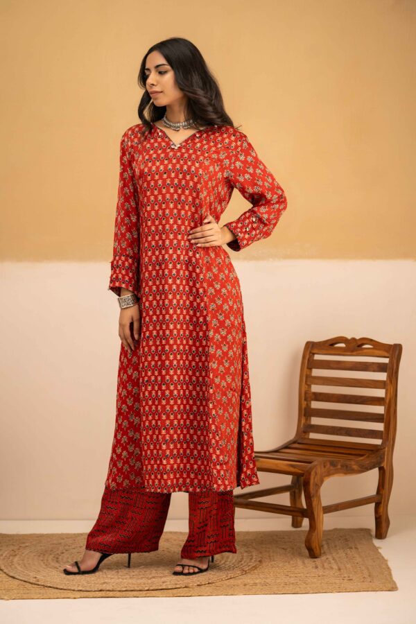 Hand Block printed Ajrakh in Modal - Straight Kurta with Palazzo