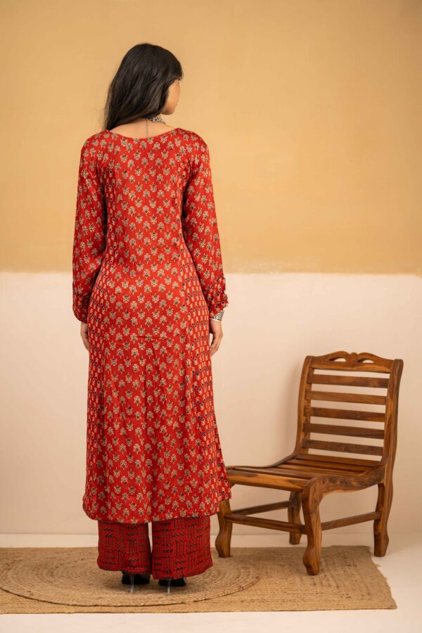 Hand Block printed Ajrakh in Modal - Straight Kurta with Palazzo - Image 2