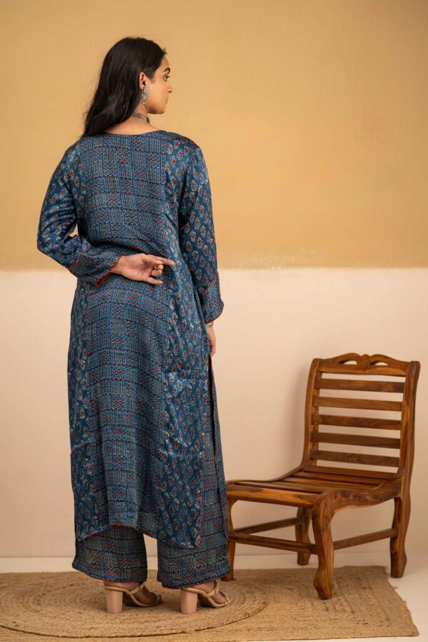 Hand Block printed Ajrakh in Modal - Straight Kurta with Palazzo - Image 3