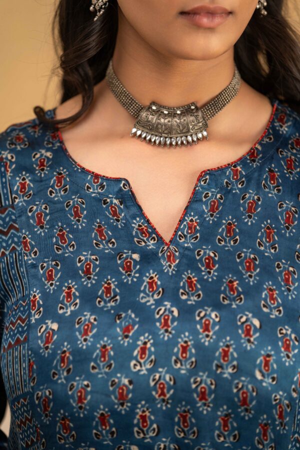 Hand Block printed Ajrakh in Modal - Straight Kurta with Palazzo - Image 8