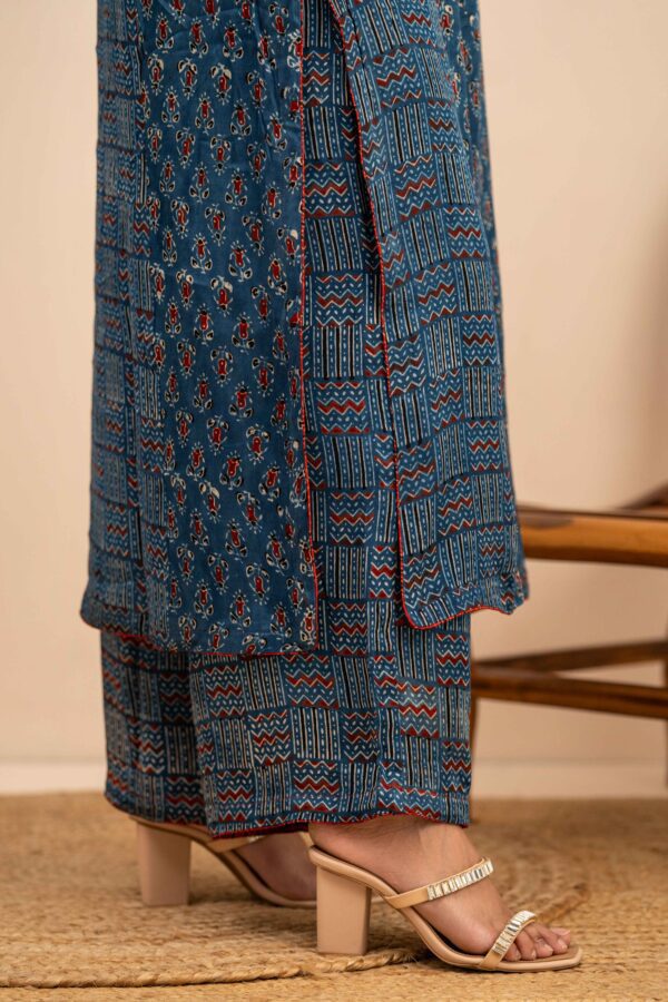 Hand Block printed Ajrakh in Modal - Straight Kurta with Palazzo - Image 6