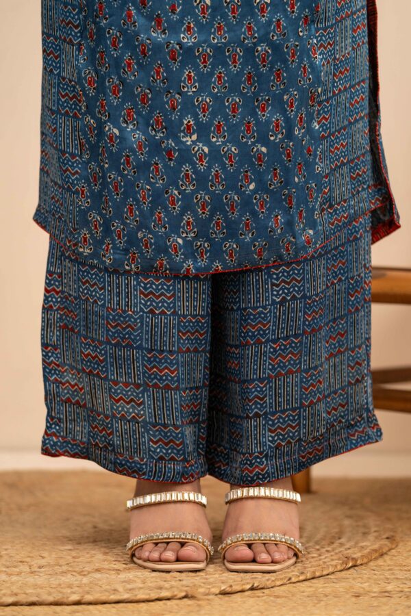 Hand Block printed Ajrakh in Modal - Straight Kurta with Palazzo - Image 5