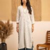 Hand woven Kala Cotton Off-White Staright Kurta with Indigo Kala Cotton Palazzo- Set of 2