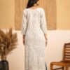 Hand woven Kala Cotton Off-White Staright Kurta with Indigo Kala Cotton Palazzo- Set of 2 - Image 5