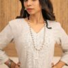 Hand woven Kala Cotton Off-White Staright Kurta with Indigo Kala Cotton Palazzo- Set of 2 - Image 4