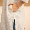 Hand woven Kala Cotton Off-White Staright Kurta with Indigo Kala Cotton Palazzo- Set of 2 - Image 8