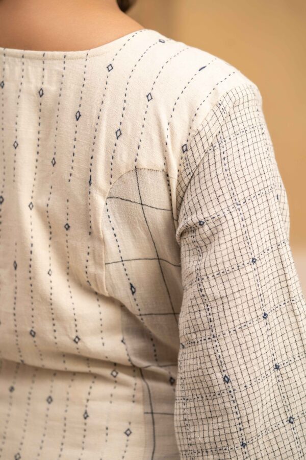 Hand woven Kala Cotton Off-White A-Line Kurta with Palazzo- Set of 2 - Image 3