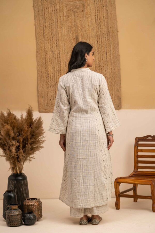 Hand woven Kala Cotton Off-White A-Line Kurta with Palazzo- Set of 2 - Image 5